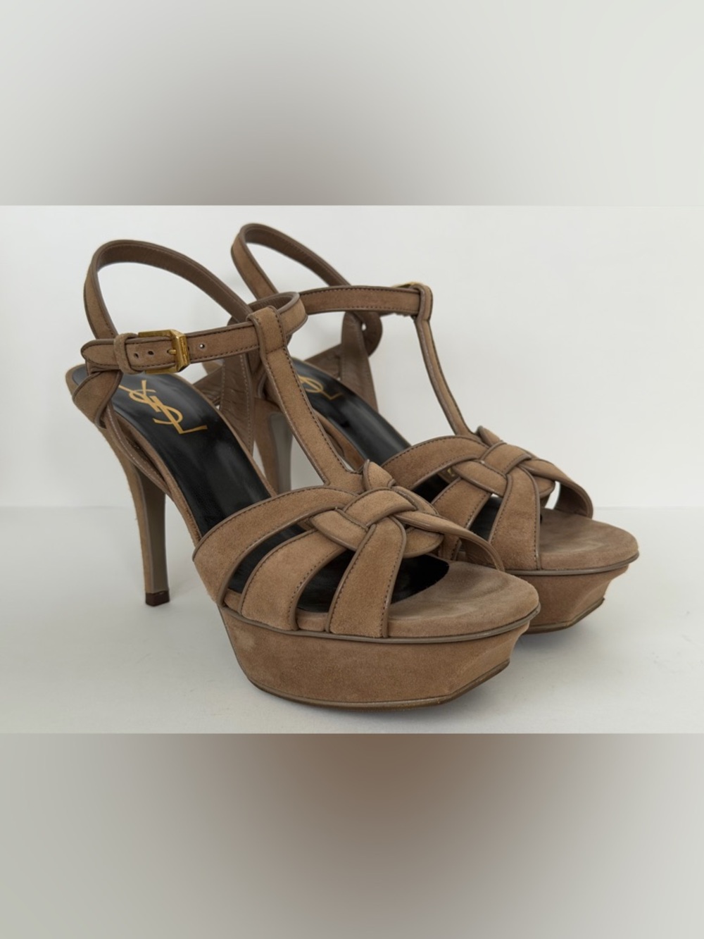 Saint Laurent Tan Suede Tribute Platform Sandals